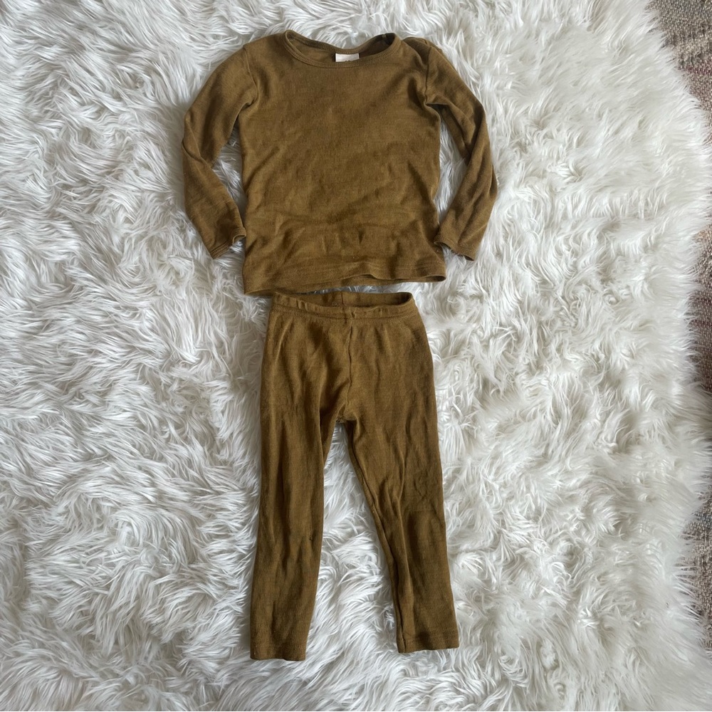 Siskin by Engel Organic Merino Wool & Silk Top and Bottom Set - Deep Ochre